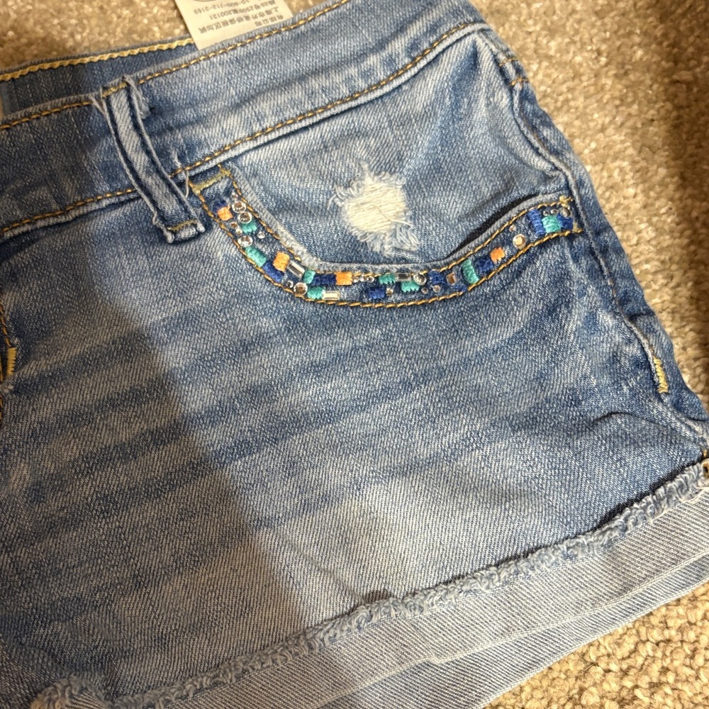 Hollister Light Blue Jean Shorts with Beaded Accents - Picture 2 of 8